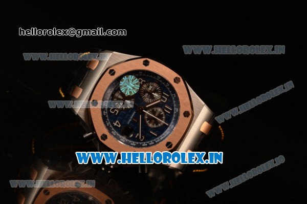 Audemars Piguet Royal Oak Offshore Chrono Clone AP Calibre 3126 Automatic Steel Case with Arabic Numeral Markers Blue Dial and Black Leather Strap - 1:1 Original (JF) - Click Image to Close